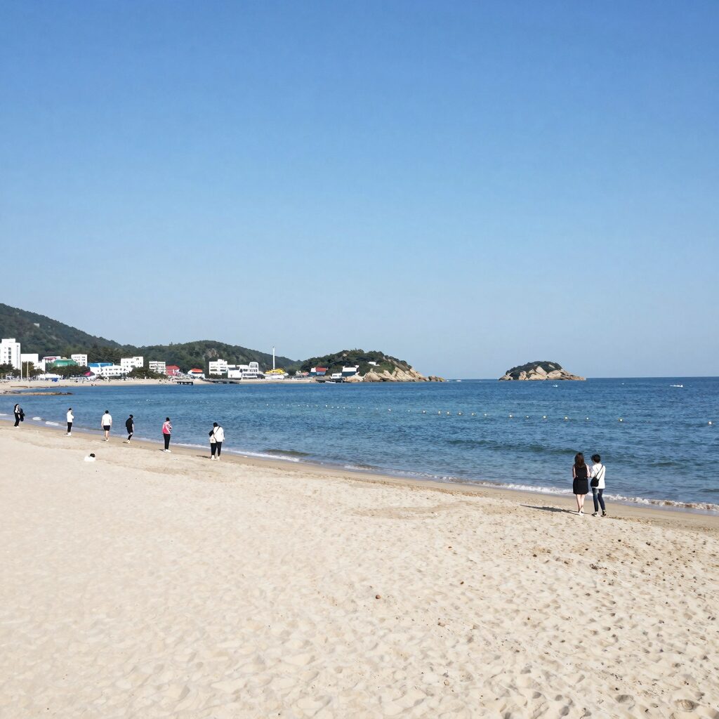 대천해수욕장 백사장과 바다가 펼쳐진 전경