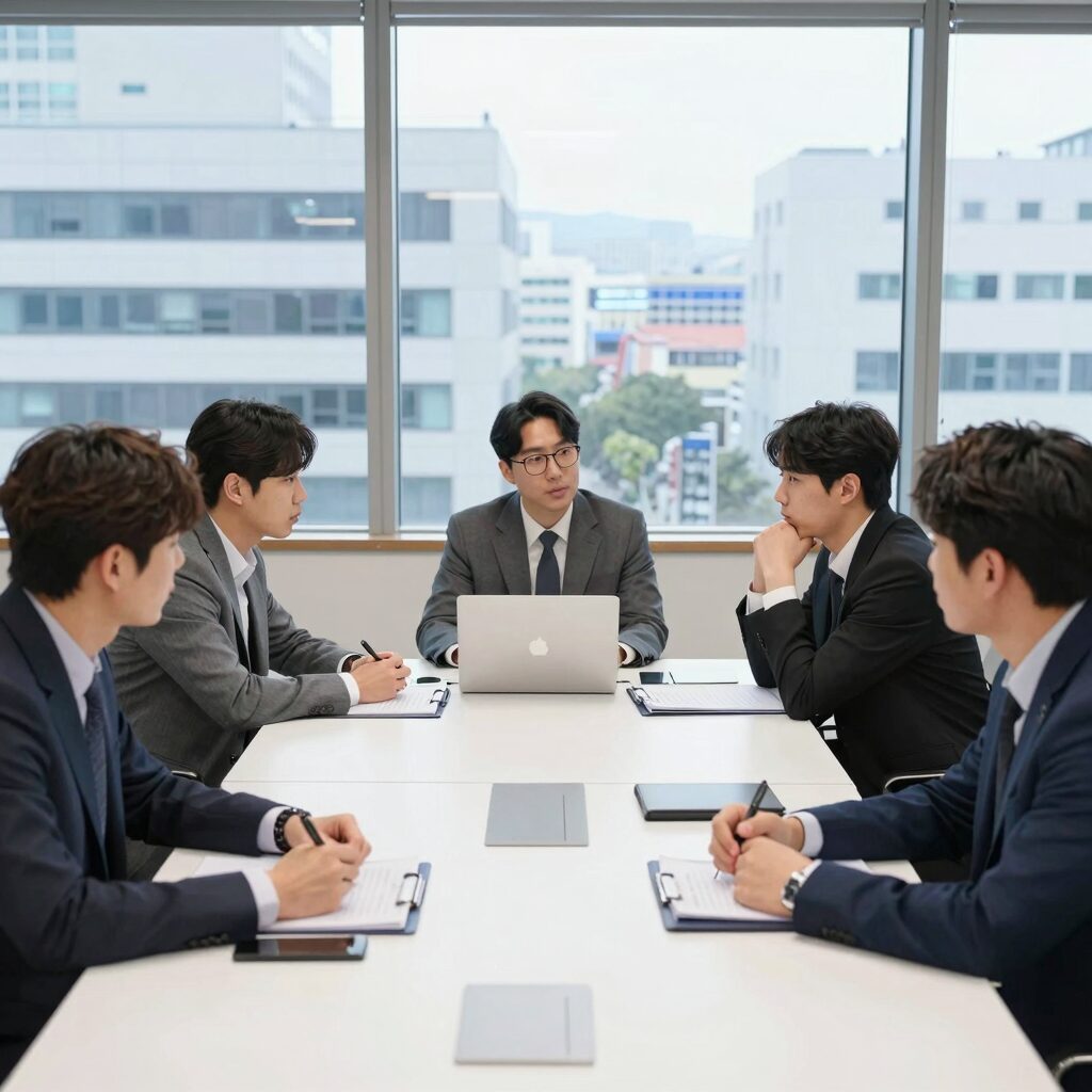 팀원들이 아이디어 회의를 하는 모습