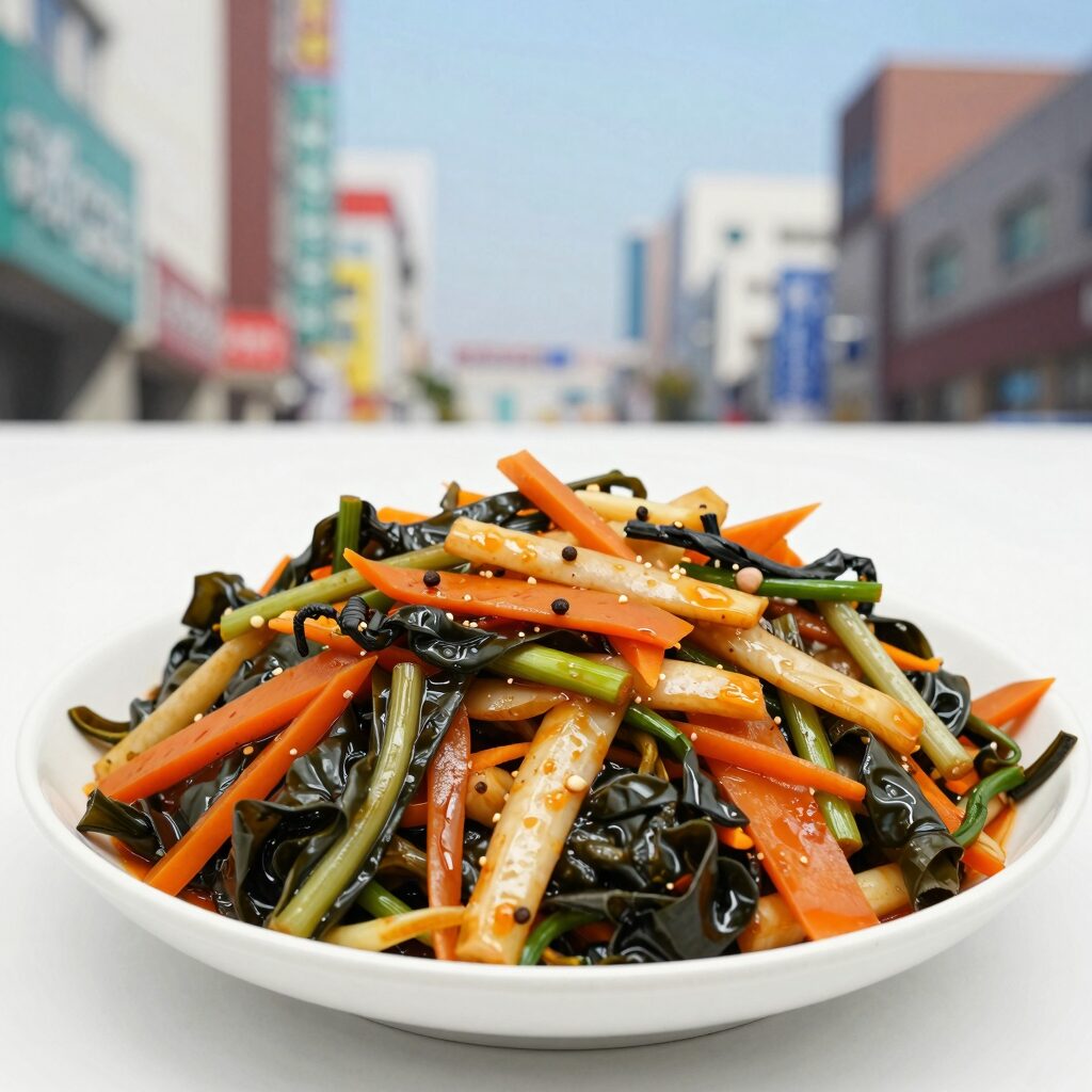 쫄깃하고 부드러운 건가지나물볶음 완성 접시 사진