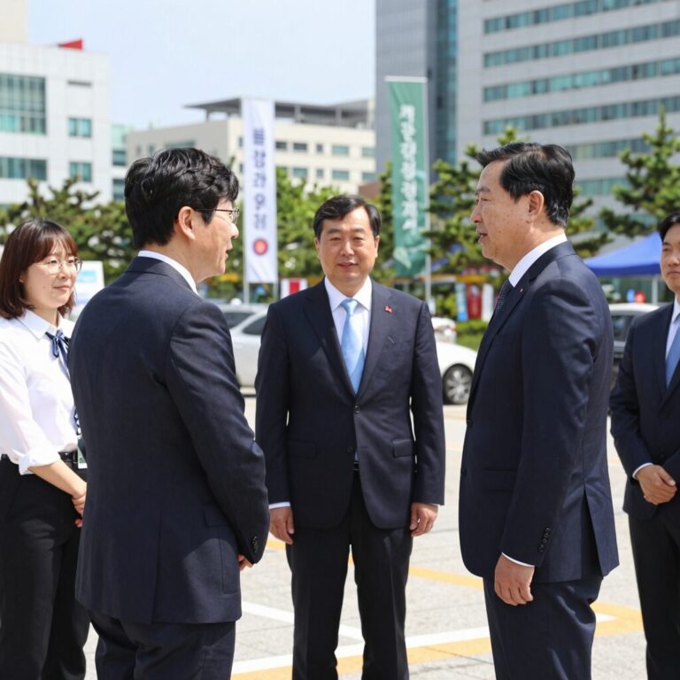 GTX-D 김포한강신도시 역 개통 기념식에서 이기형 시장이 시민들과 대화하는 모습