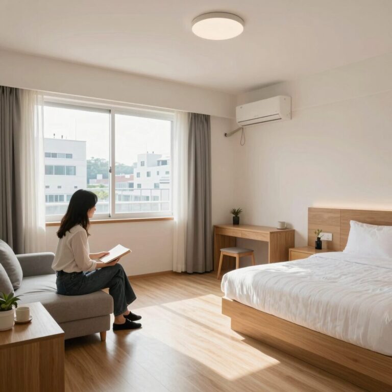 경주 스텔라펜션 레몬테라스 객실 내부 깔끔한 침실과 거실 전경