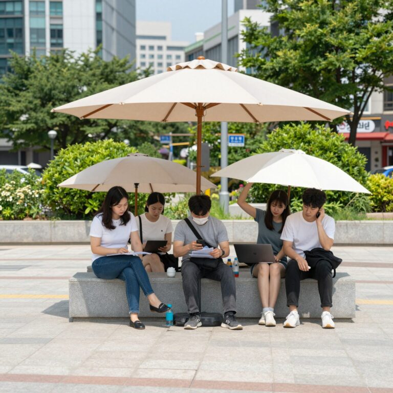 폭염대비 행동요령 물 마시기와 그늘에서 휴식하는 모습