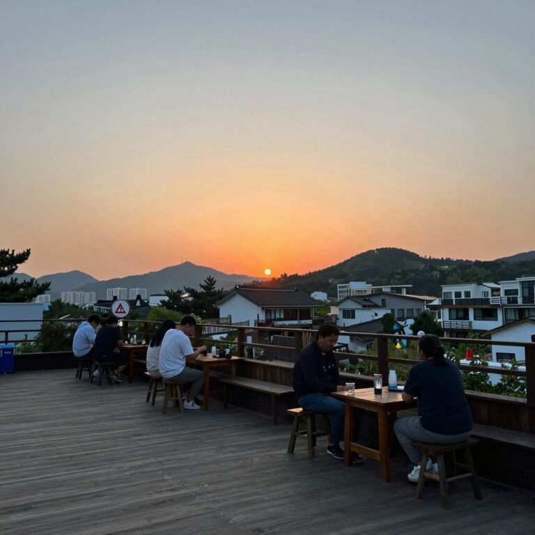 해와달 펜션 테라스에서 바라본 일몰 풍경