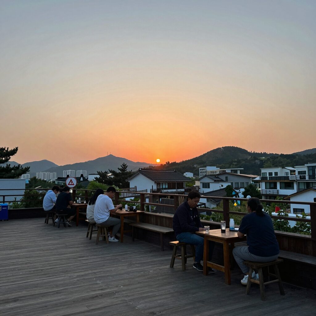 해와달 펜션 테라스에서 바라본 일몰 풍경