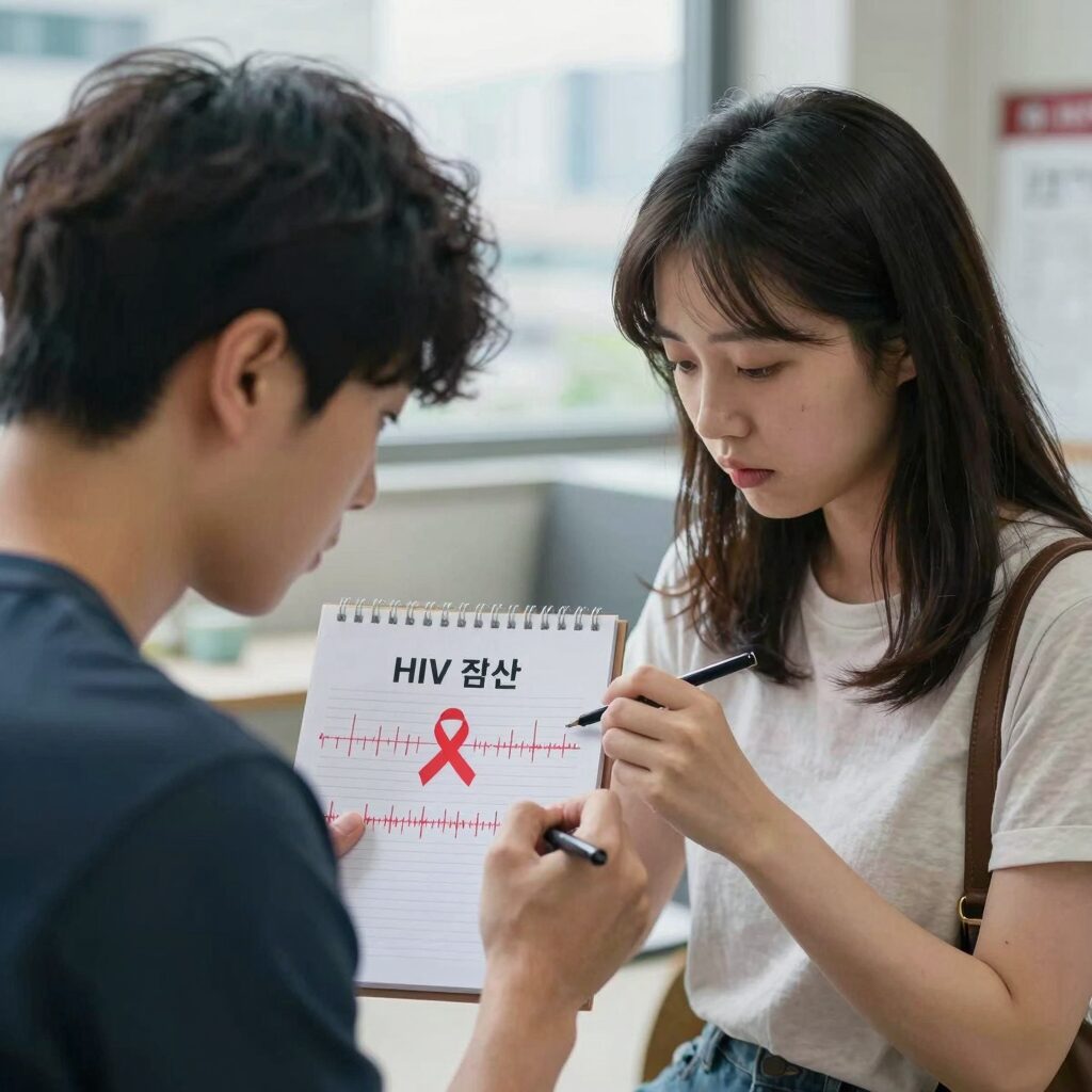 HIV 초기 증상 기록과 체온 변화를 노트에 적는 모습
