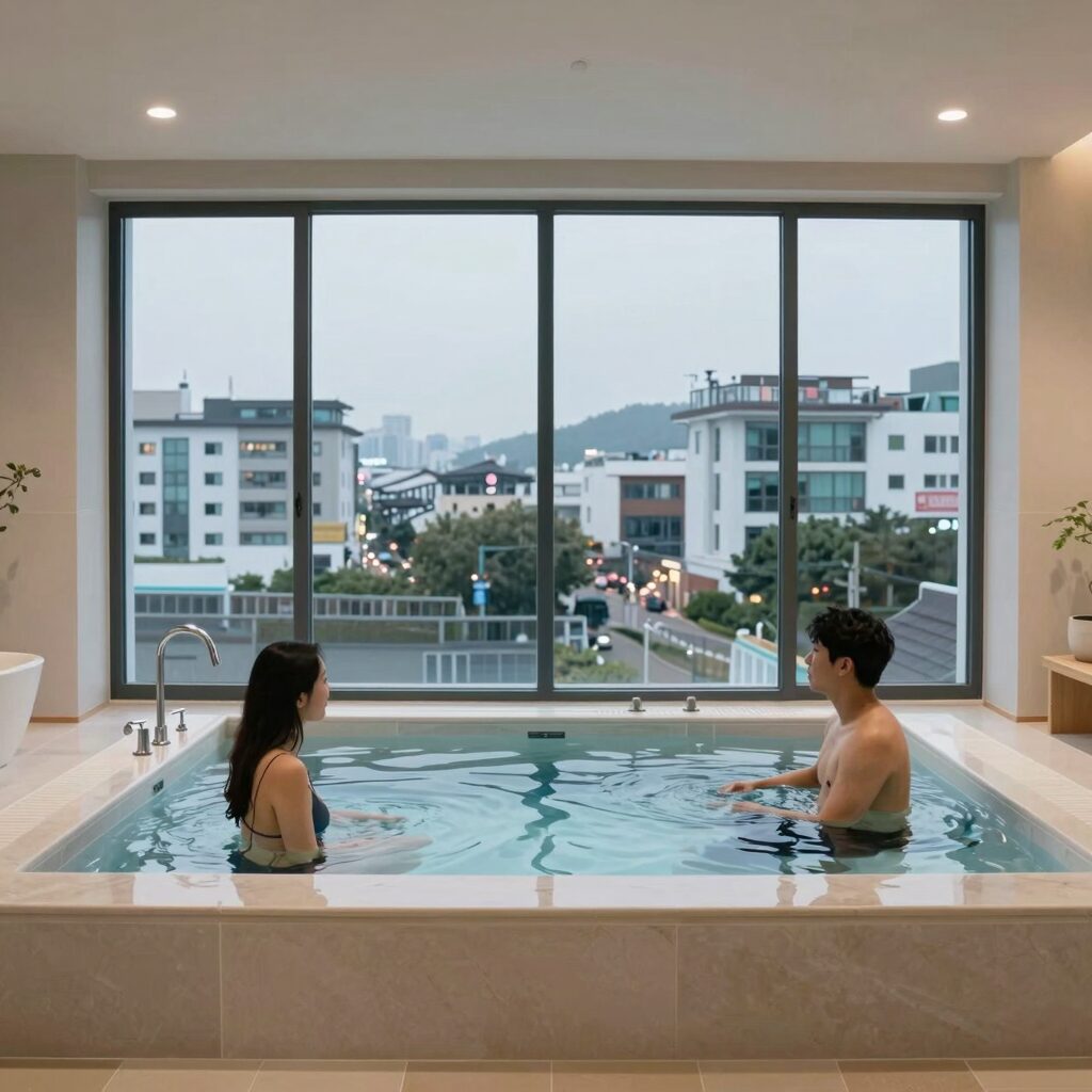 화순 풀빌라 모모하우스 실내 자쿠지와 야경