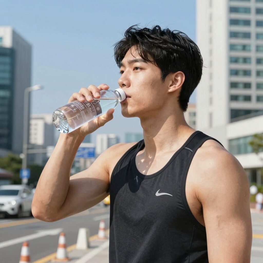 하이드레이션 브레이크 중 물 마시는 운동 모습