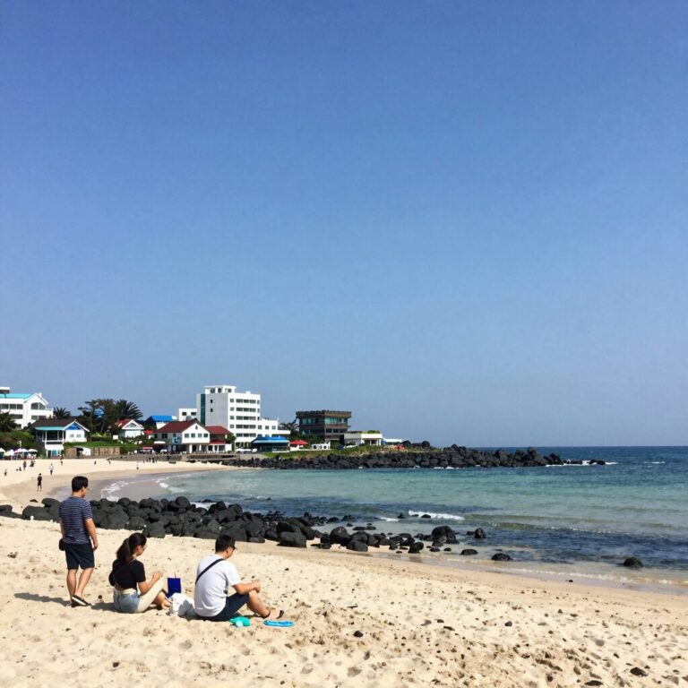 제주도 8월 해변에서 소나기 후 맑아진 하늘