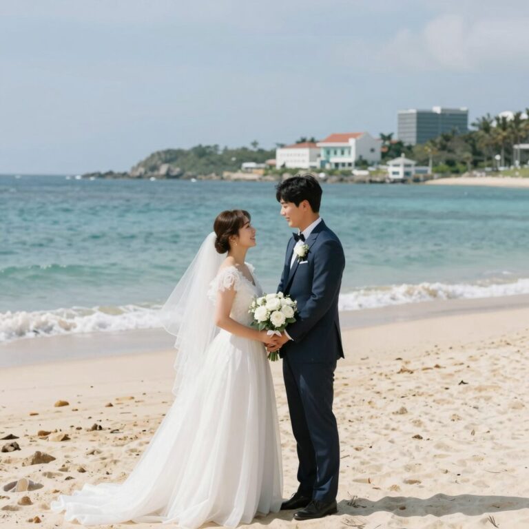 전원주와 남편의 결혼식 사진으로 하와이 해변에서 행복한 모습