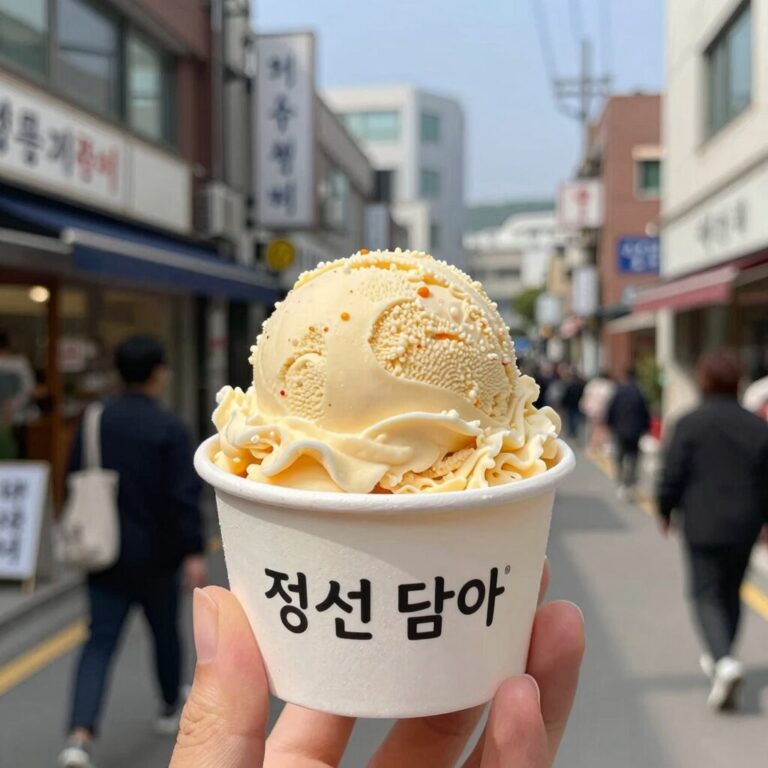 정선 담아 카페에서 판매하는 옥수수 아이스크림 비주얼