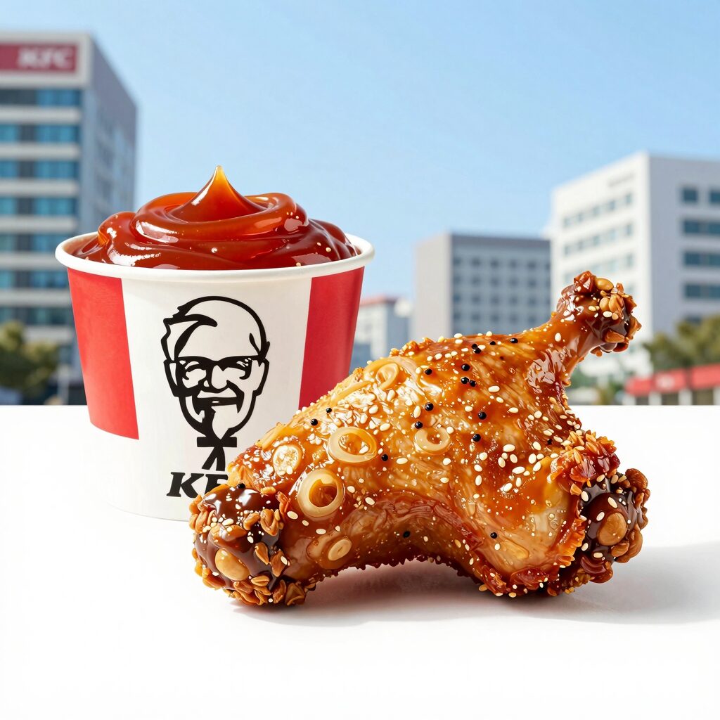 KFC 초복 한정 복버켓 핫크리스피 통다리 8조각과 스모키머스타드 갓양념 소스