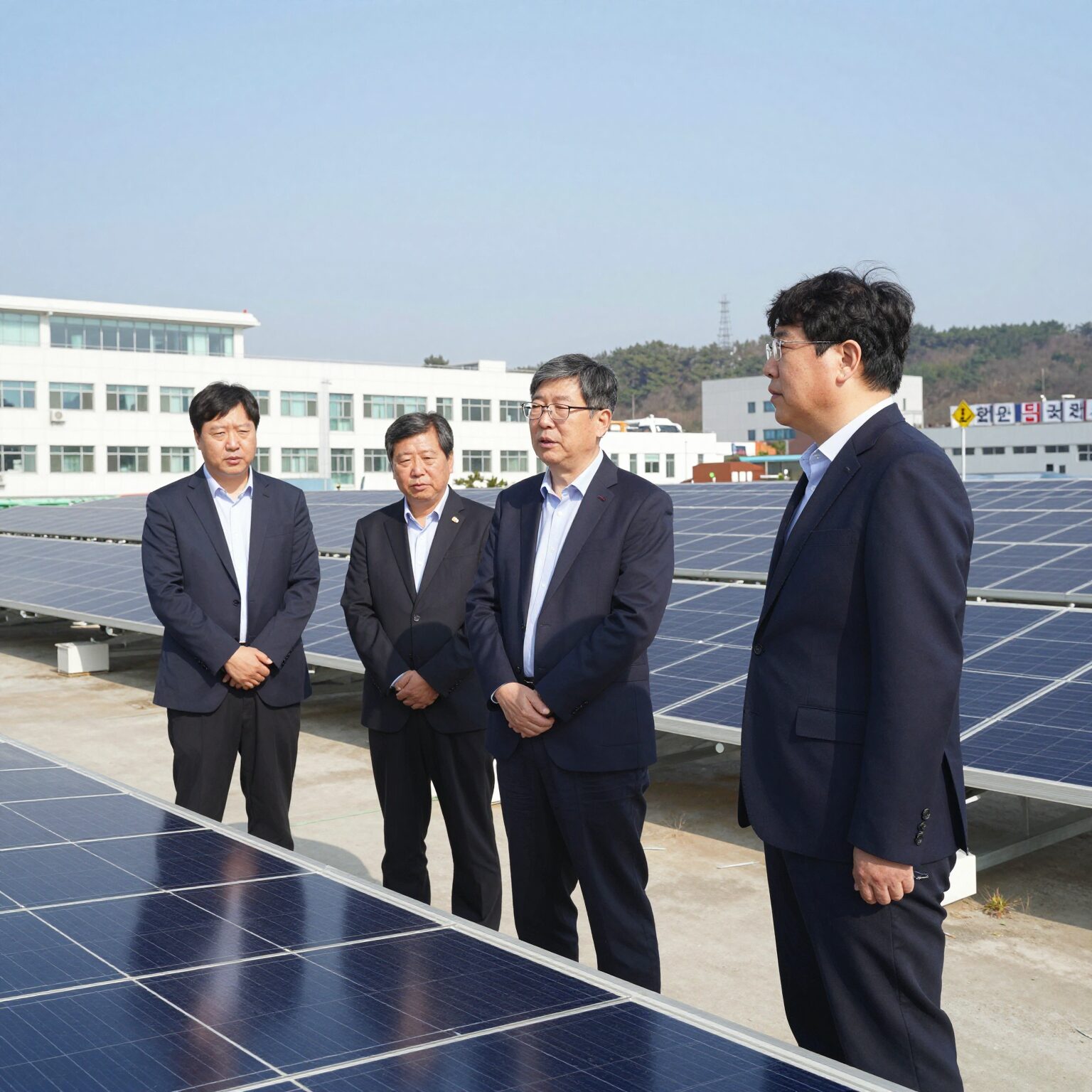 한화 김동관 부회장이 태양광 공장에서 설명하고 있는 모습
