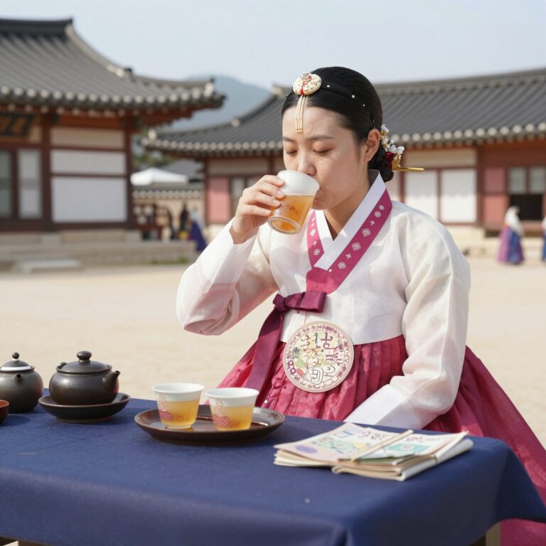 조선 왕이 마시던 전통 음료를 재현한 테이블 위 사진