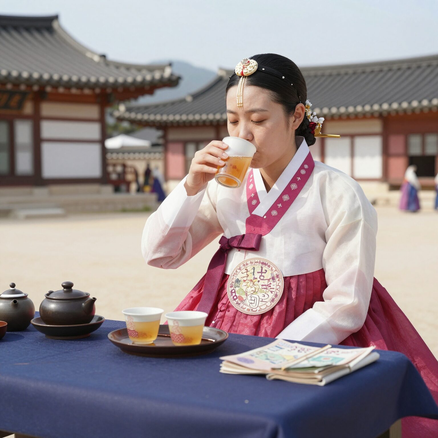 조선 왕이 마시던 전통 음료를 재현한 테이블 위 사진