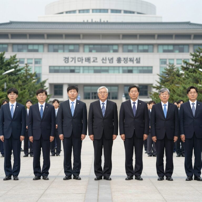 경기대학교 신임 총장 취임식에서 기념촬영하는 모습