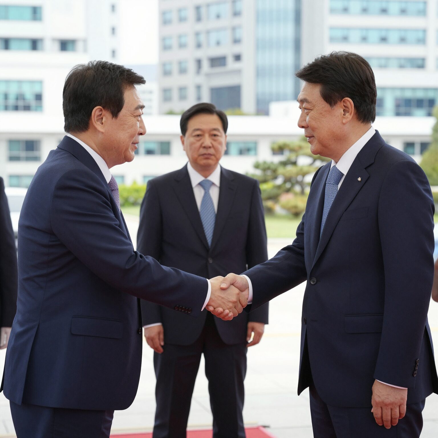 이재명 대통령이 앤 공주를 접견하며 악수하는 모습