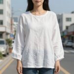 여성 여름 린넨 나시티 빅사이즈 브이넥 롱 티셔츠