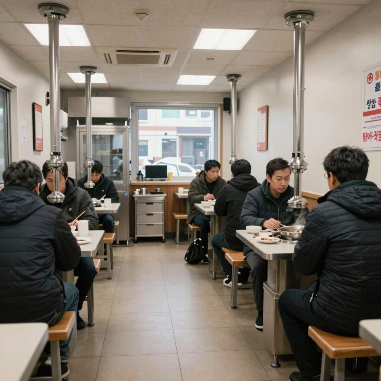 마삼계탕 뱅뱅사거리점 내부 모습 깔끔한 좌석과 오픈 주방