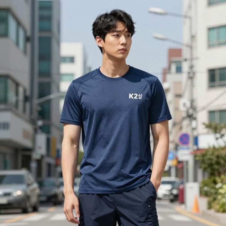 남자 쿨 티셔츠 K2 오싹 GALAXY 스틸블루 컬러의 반팔 집업 디자인, 등판 메쉬와 PCM 프린트가 보임