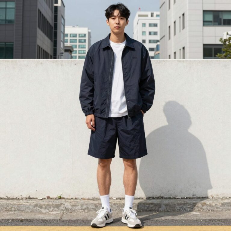 남자 숏팬츠 스타일링 예시 - 자켓과 숏팬츠 매치