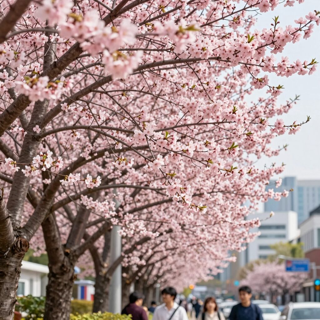 자귀나무 분홍 꽃이 나무에 가득 핀 여름 풍경