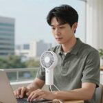 미니 손 선풍기 냉각패드 사용 모습