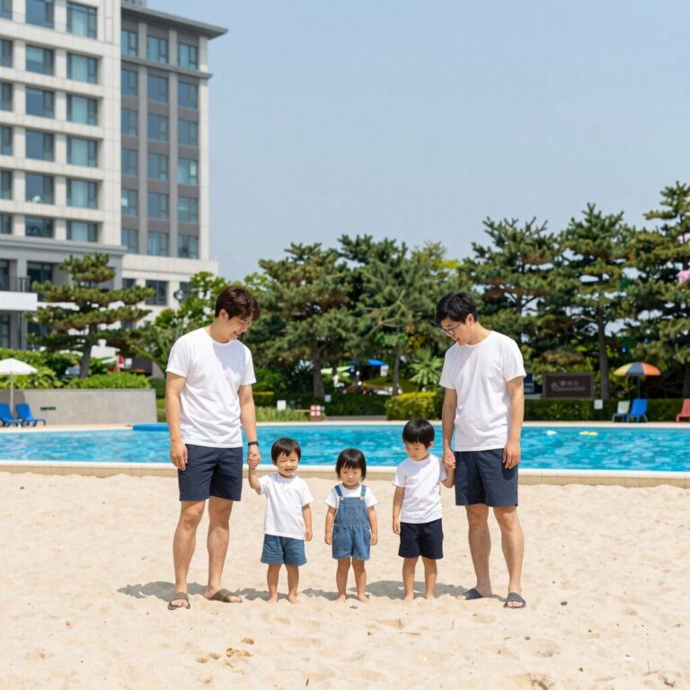 밀양 평상대여 마이웨이리조트 물놀이 가족 사진