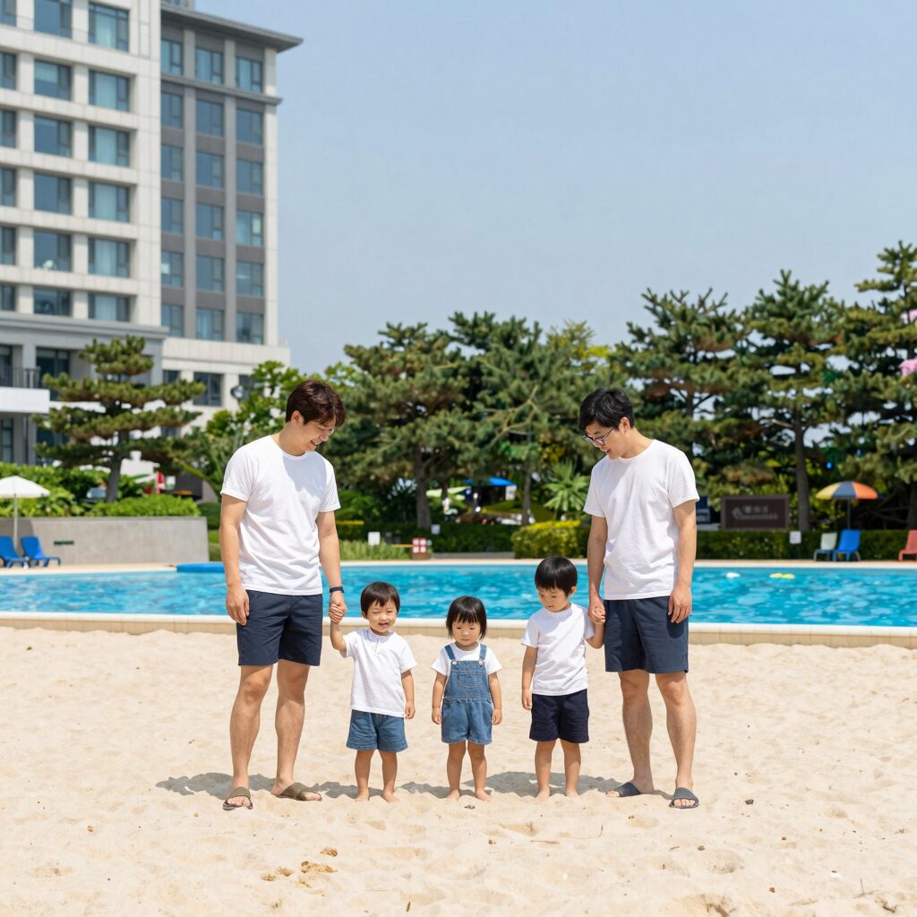 밀양 평상대여 마이웨이리조트 물놀이 가족 사진