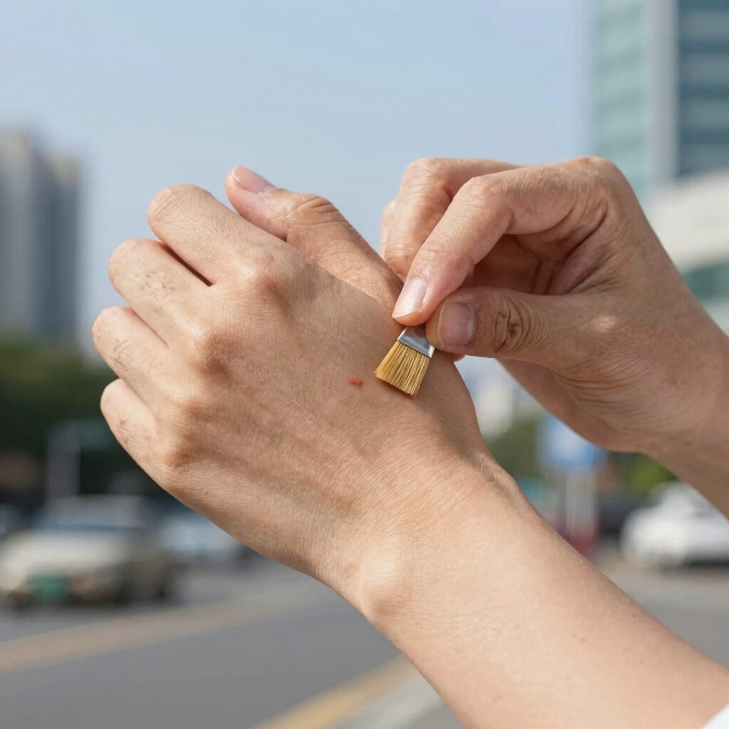 모기 물린 부위에 냉찜질을 하는 모습, 붓기와 가려움 완화에 효과적인 초기 대처