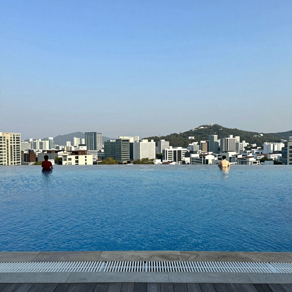 남해 라운지32 리조트 인피니티풀 전경