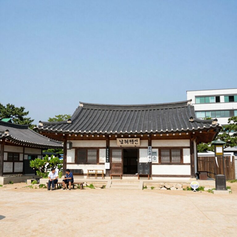 남해뜰펜션 외부 전경과 포토존