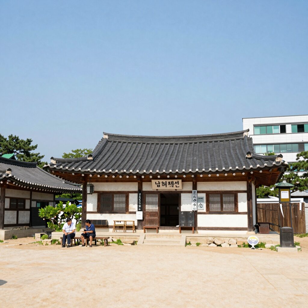 남해뜰펜션 외부 전경과 포토존