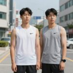나이키 드라이핏 기능성 반팔티를 입고 고프코어 스타일로 코디한 모습