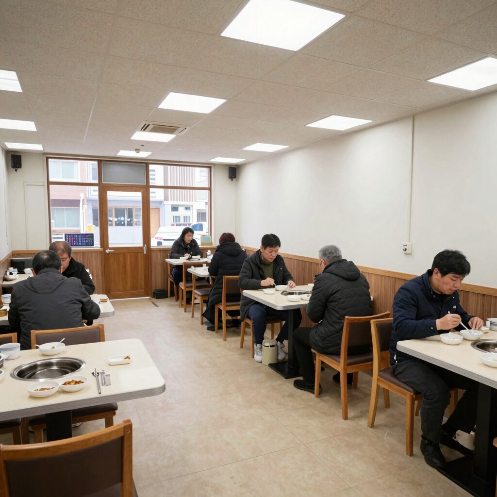 구로 누리한방삼계탕 내부 넓은 식당 모습 테이블과 의자