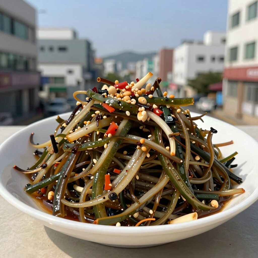 늘은 오이 노각무침 완성 접시, 꼬들꼬들한 식감이 살아있는 노각무침