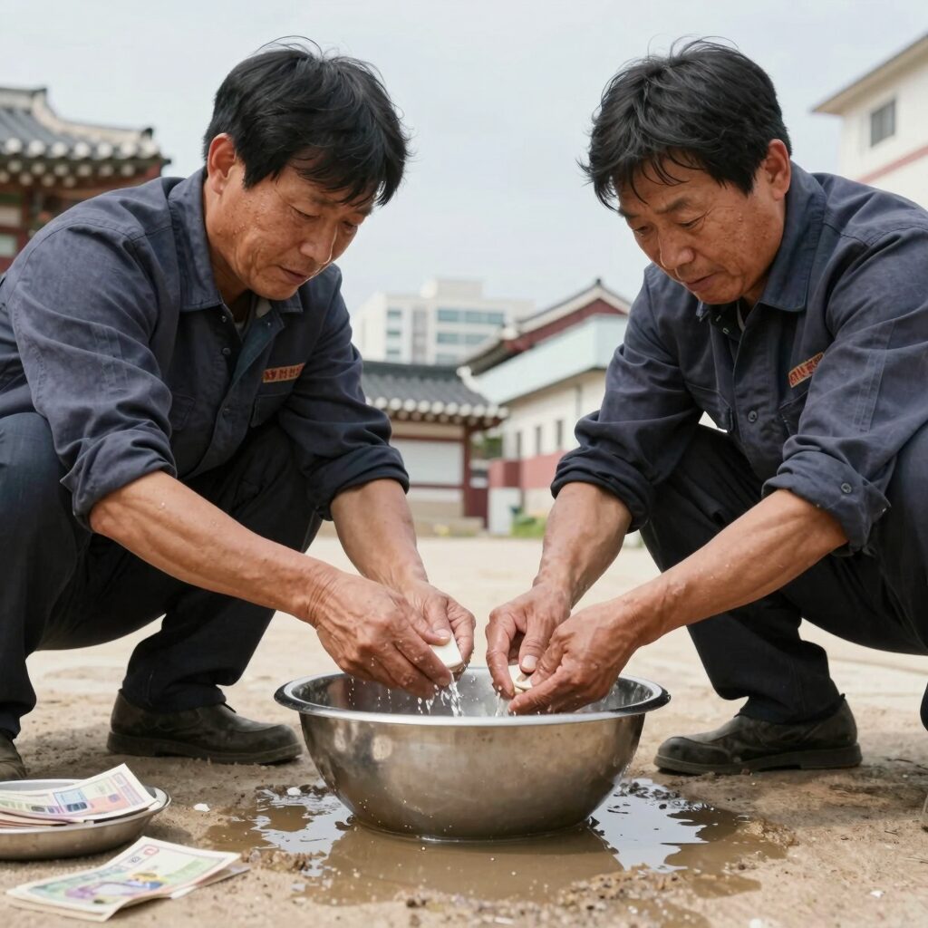 손질한 노각과 절인 후 물기를 짜는 과정