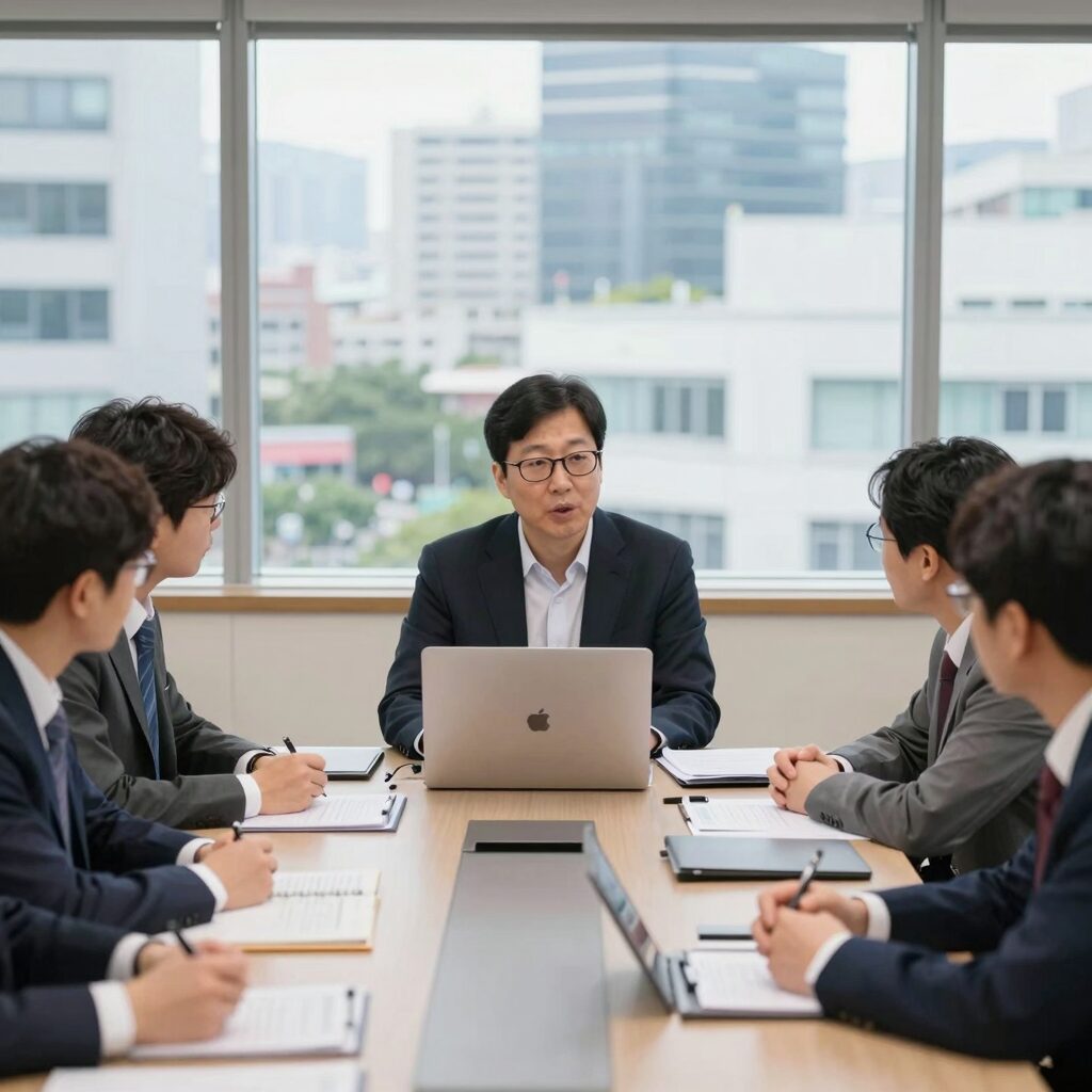기아자동차 디자인 총괄 박상준 부사장이 디자인 회의 중인 모습