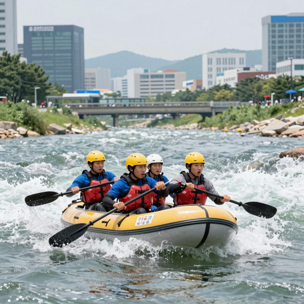 경호강 래프팅 무한도전레포츠에서 보트를 타고 급류를 즐기는 모습