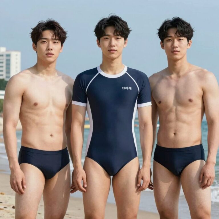 돌아기 남아 올인원 래쉬가드 수영복 착용 모습