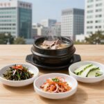 삼계탕 종류 마라 한방 삼계탕과 사천 수비드 닭 냉채가 나란히 놓인 테이블 사진