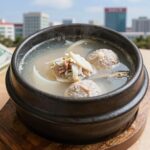 압력솥으로 끓인 삼계탕 그릇에 담긴 모습