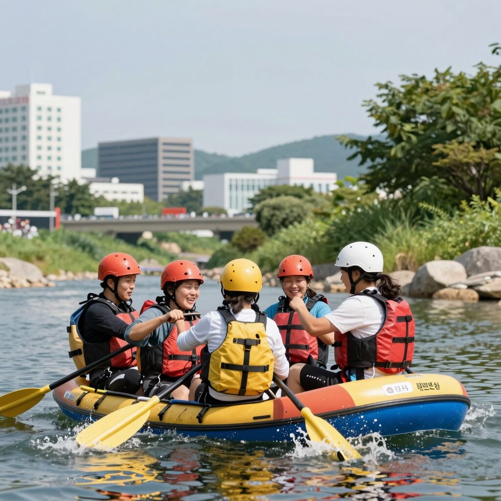 산청 래프팅 무한도전레포츠 보트에서 즐기는 사람들