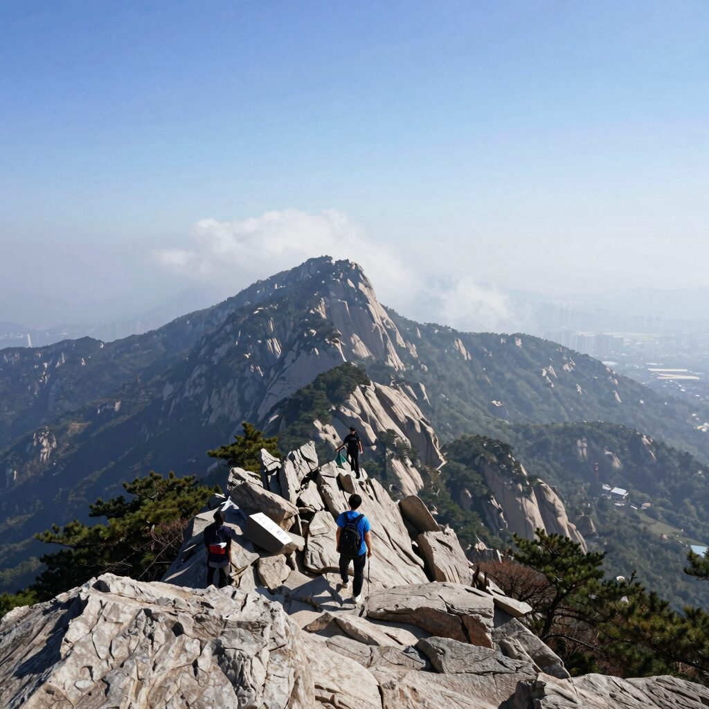 산청 왕산 정상에서 바라본 지리산 천왕봉 능선과 구름 사이로 펼쳐진 산맥
