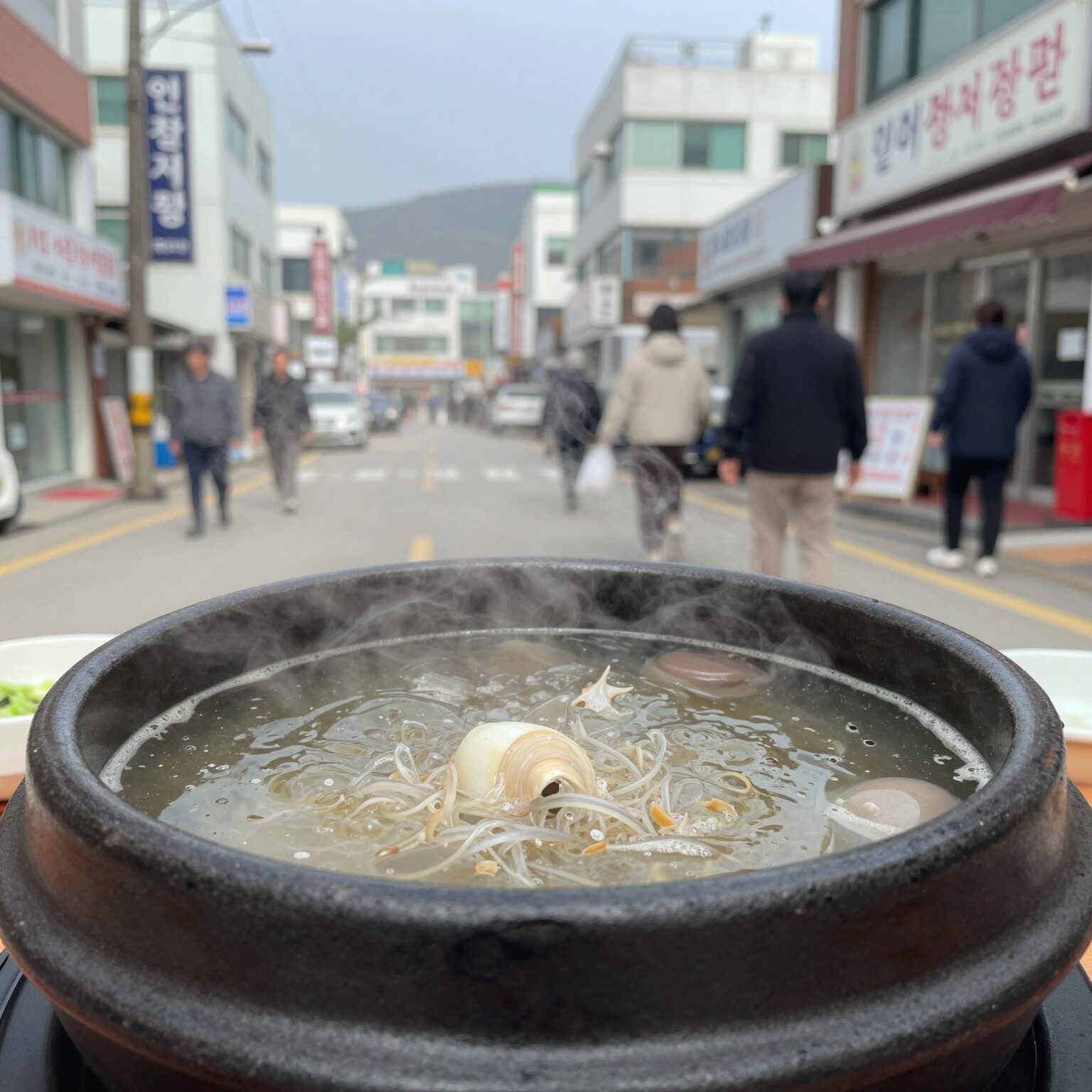 인천 서창동 오이삼계탕 녹두삼계탕 뚝배기에 보글보글 끓는 모습
