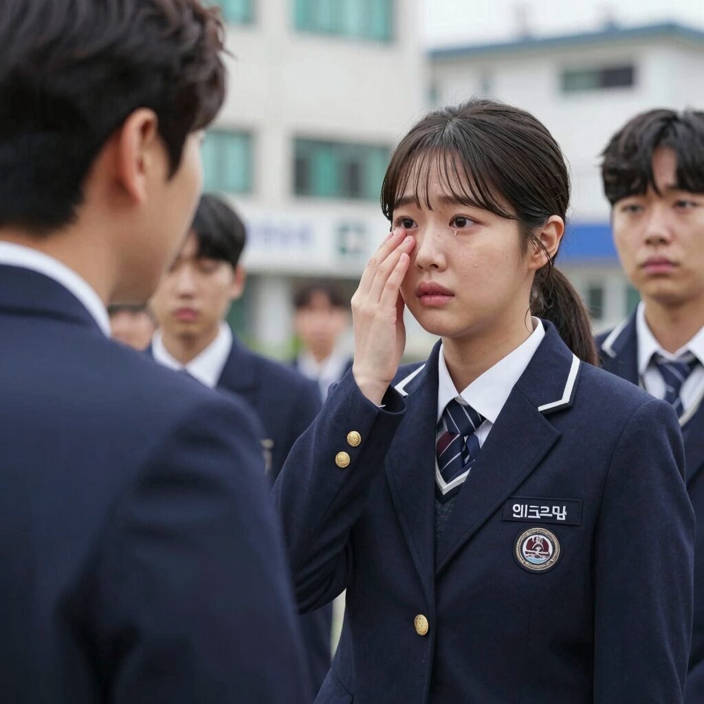 서수민 배우가 드라마 김부장에서 김민지 역으로 교복을 입고 눈물을 흘리는 장면
