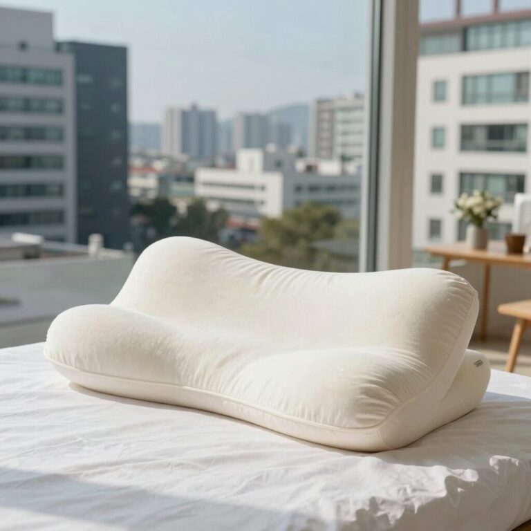 여름 바디필로우 150 침대 위에 놓인 모습