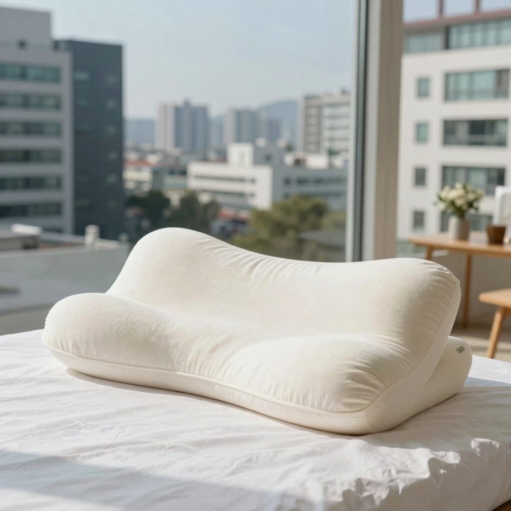 여름 바디필로우 150 침대 위에 놓인 모습