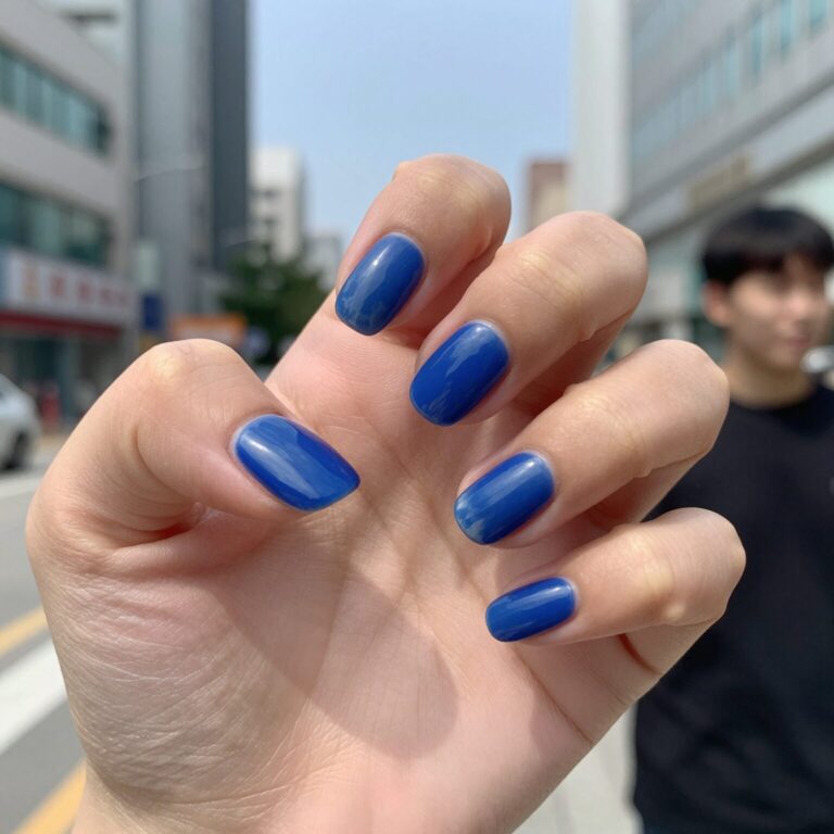 여름 자석 젤네일 디자인 딥블루 컬러가 돋보이는 손톱 사진