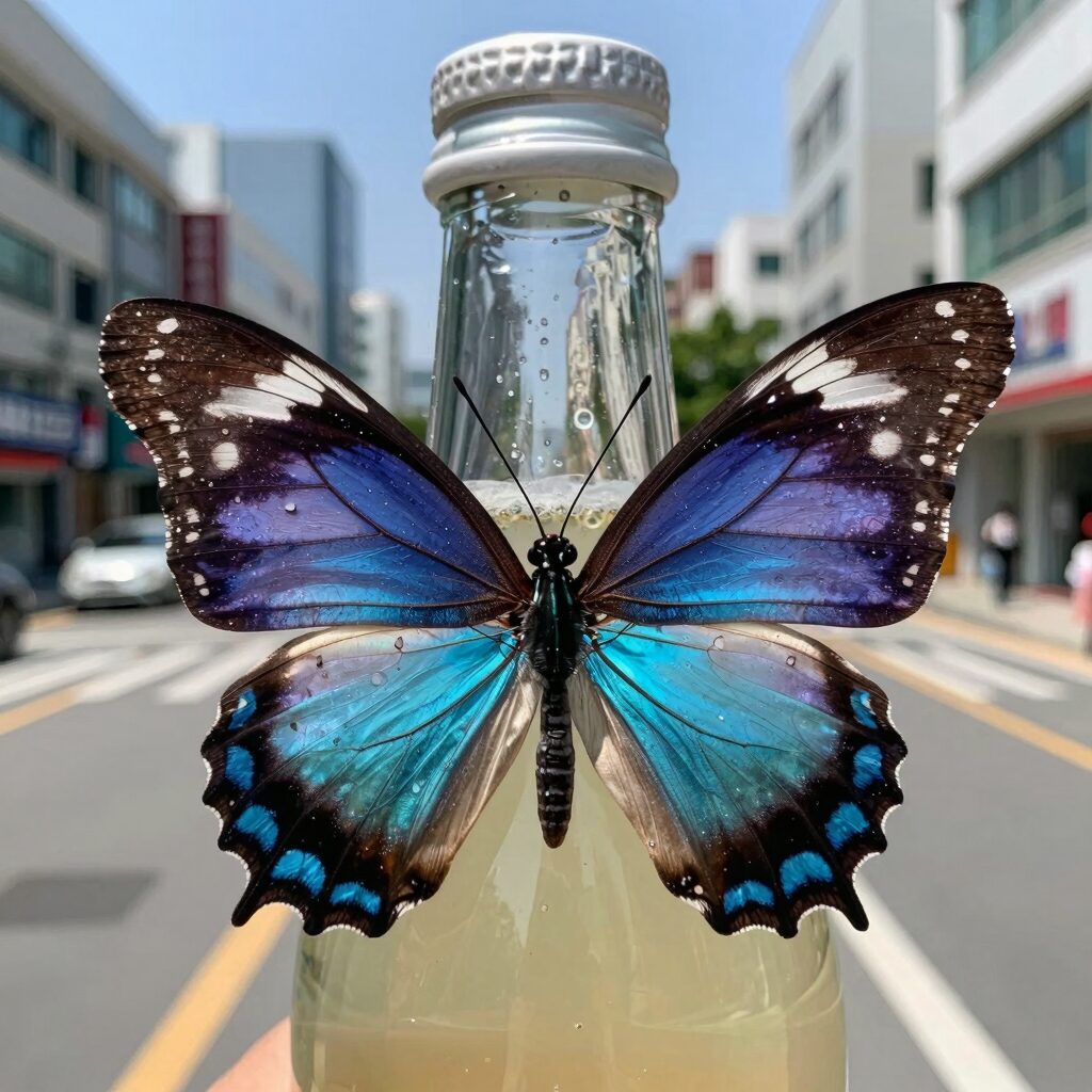 여름 패디 와인 컬러 나비 파츠 디자인 클로즈업