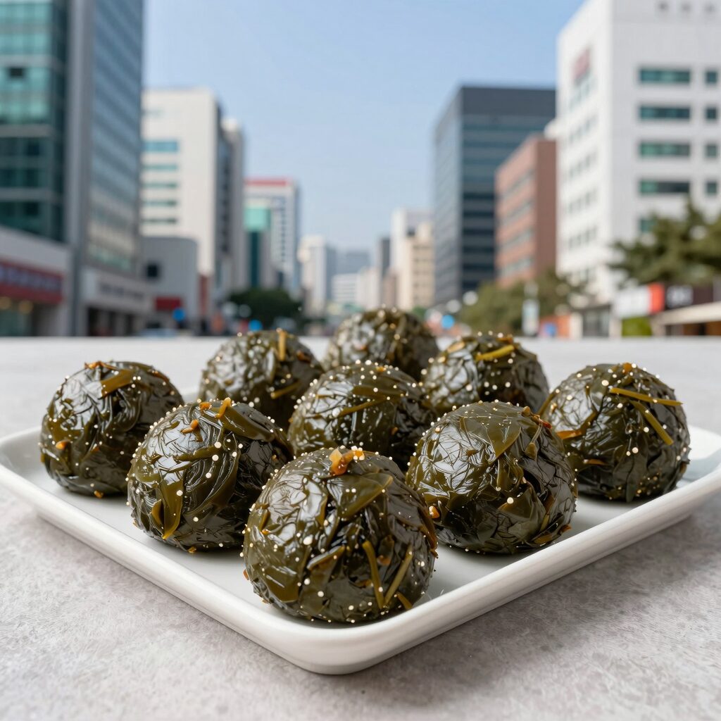 여름 소풍 도시락 묵은지 감태김밥 완성 사진 - 구운감태로 만든 김밥이 예쁘게 썰려 접시에 담겨 있다